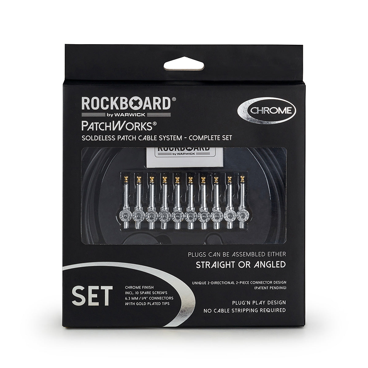 RockBoard RockBoard Patchworks Solderless Patch Cable Set - 300cm Cable w/ 10 Chrome Plugs - RBO CAB PW SET CR