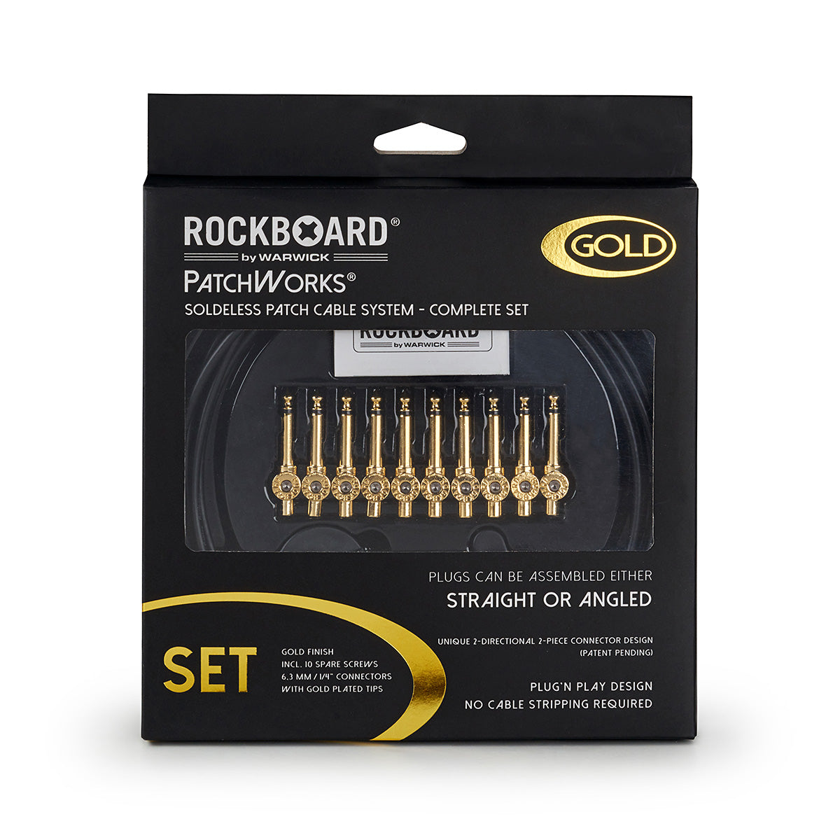 RockBoard RockBoard Patchworks Solderless Patch Cable Set - 300cm Cable w/ 10 Gold Plugs - RBO CAB PW SET GD