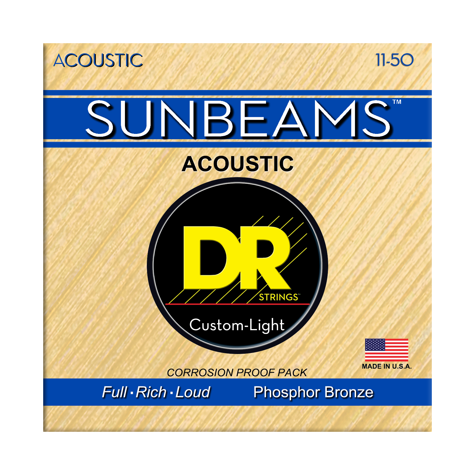 DR Strings DR SUNBEAM Phosphor Bronze Acoustic Guitar String Set - 11-50 Custom-Light RCA-11
