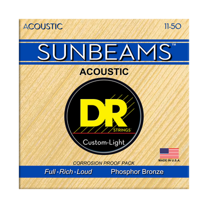 DR Strings DR SUNBEAM Phosphor Bronze Acoustic Guitar String Set - 11-50 Custom-Light RCA-11