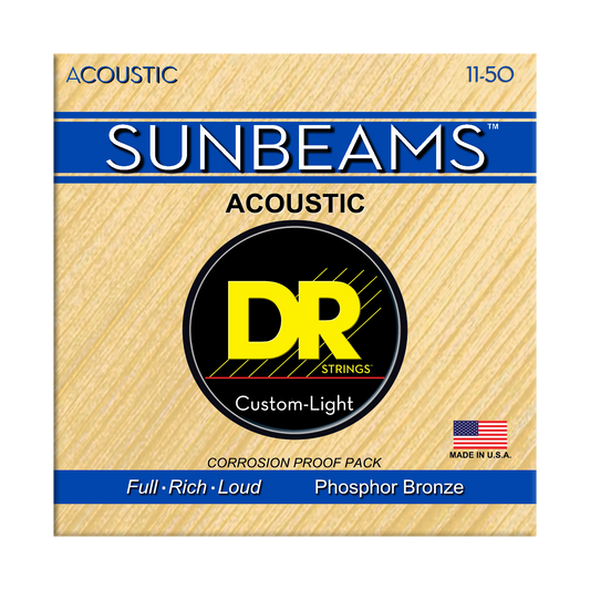 DR Strings DR SUNBEAM Phosphor Bronze Acoustic Guitar String Set - 11-50 Custom-Light RCA-11