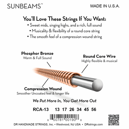 DR Strings DR SUNBEAM Phosphor Bronze Acoustic Guitar String Set - 13-56 Medium RCA-13