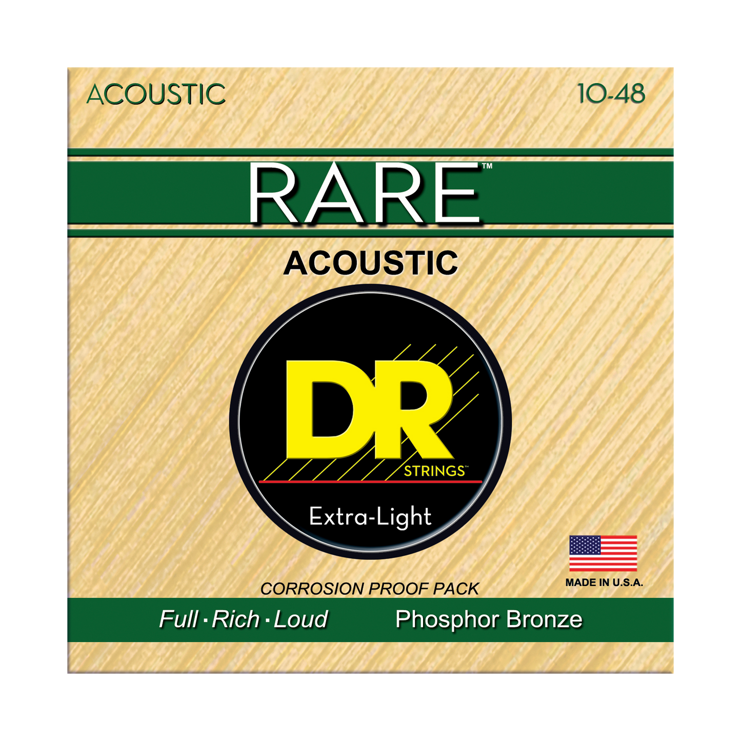 DR Strings DR RARE Phosphor Bronze Acoustic Guitar String Set - 10-48 Extra-Light RPL-10