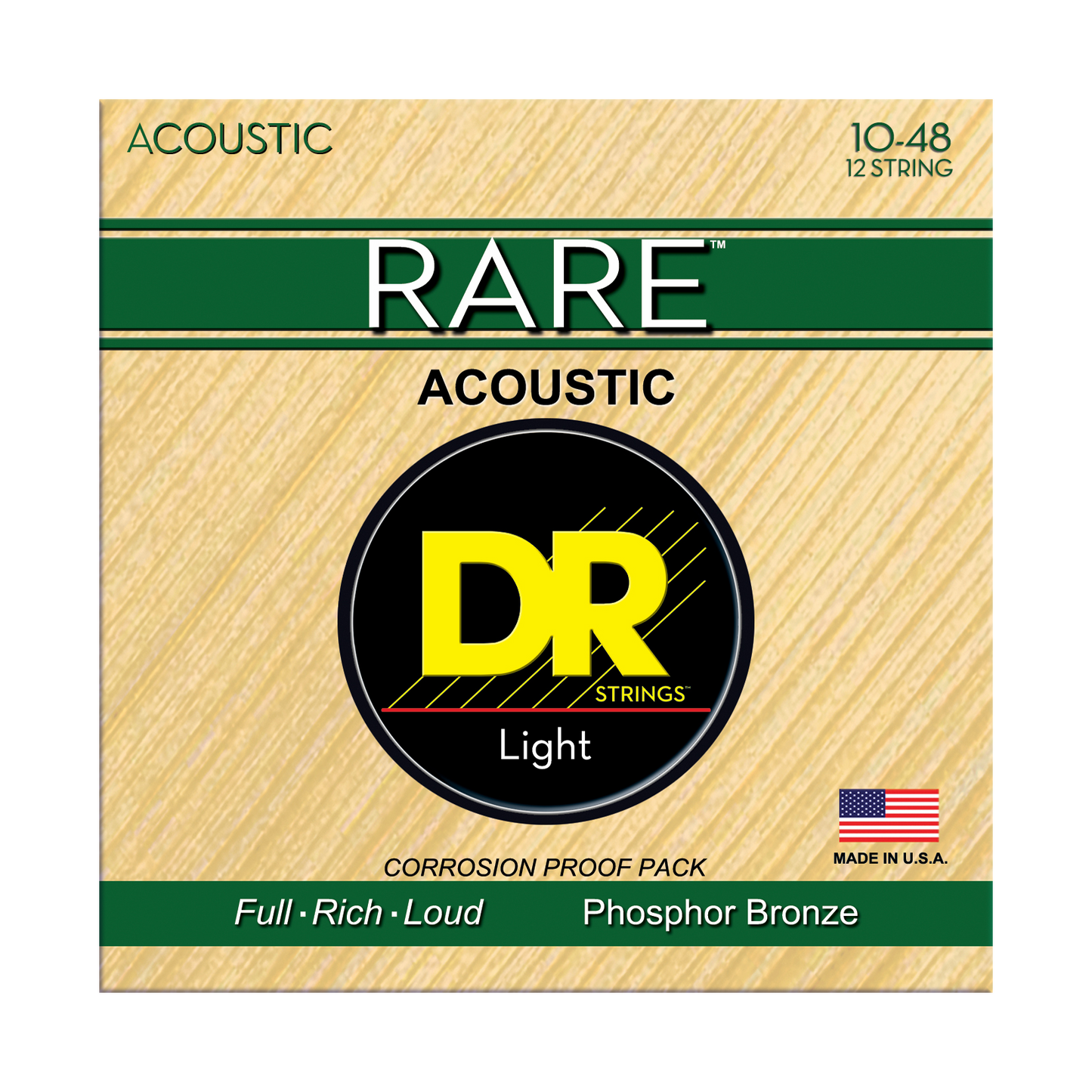 DR Strings DR RARE Phosphor Bronze Acoustic Guitar String Set - 10-48 Light 12-String RPL-10/12