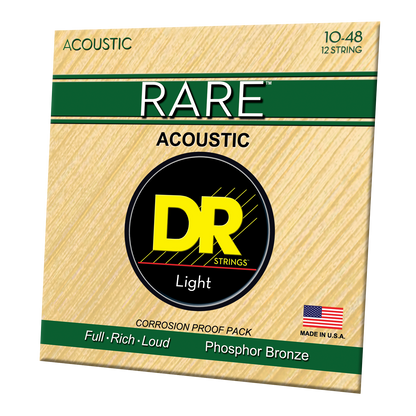 DR Strings DR RARE Phosphor Bronze Acoustic Guitar String Set - 10-48 Light 12-String RPL-10/12