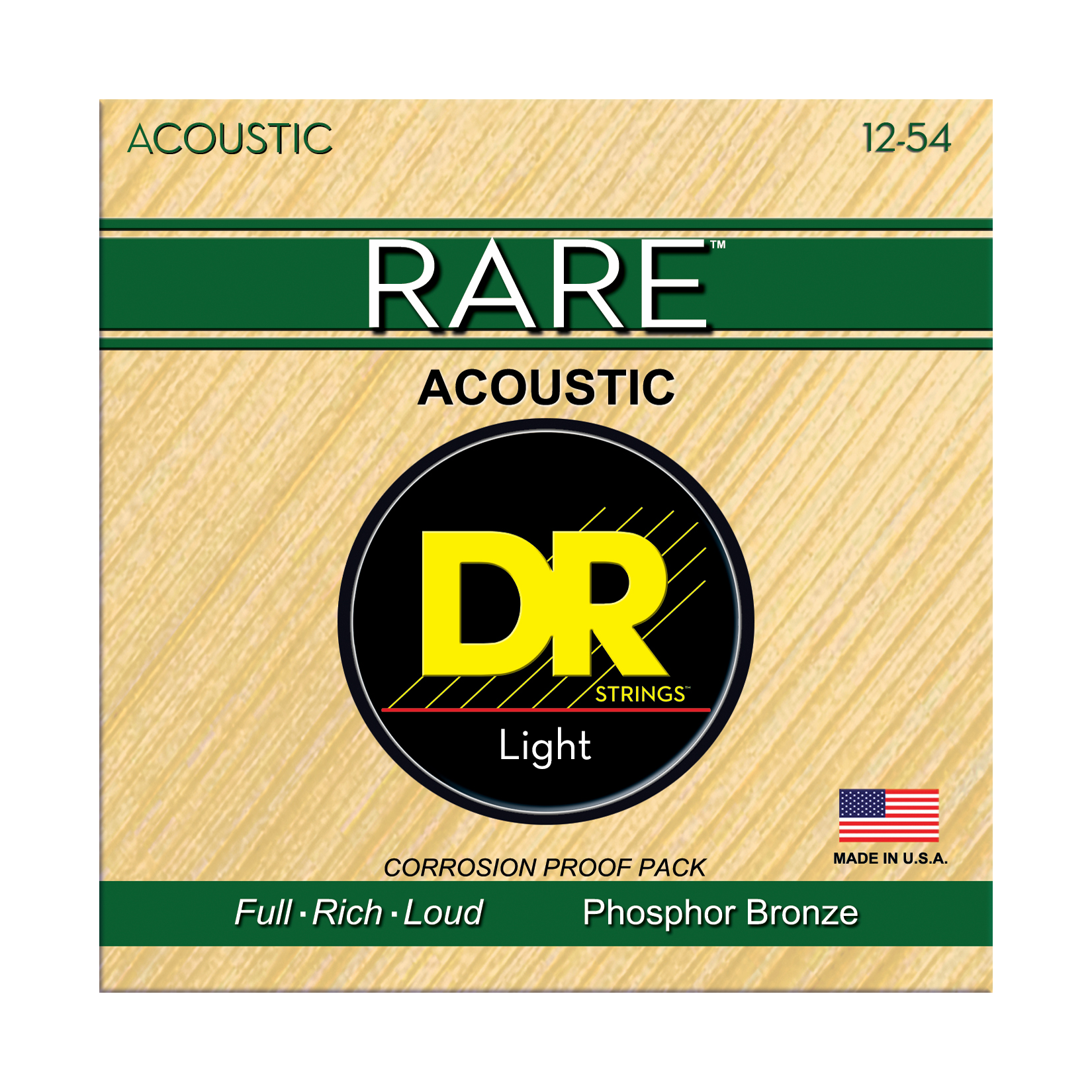 DR Strings DR RARE Phosphor Bronze Acoustic Guitar String Set - 12-54 Light RPM-12