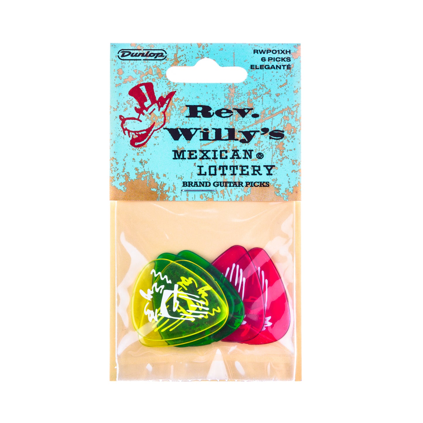 Jim Dunlop DUNLOP REV WILLY'S MEXICAN LOTTERY BRAND GEL GUITAR PICK PLAYERS PACK 06-PACK EXTRA HEAVY - RWP01XH
