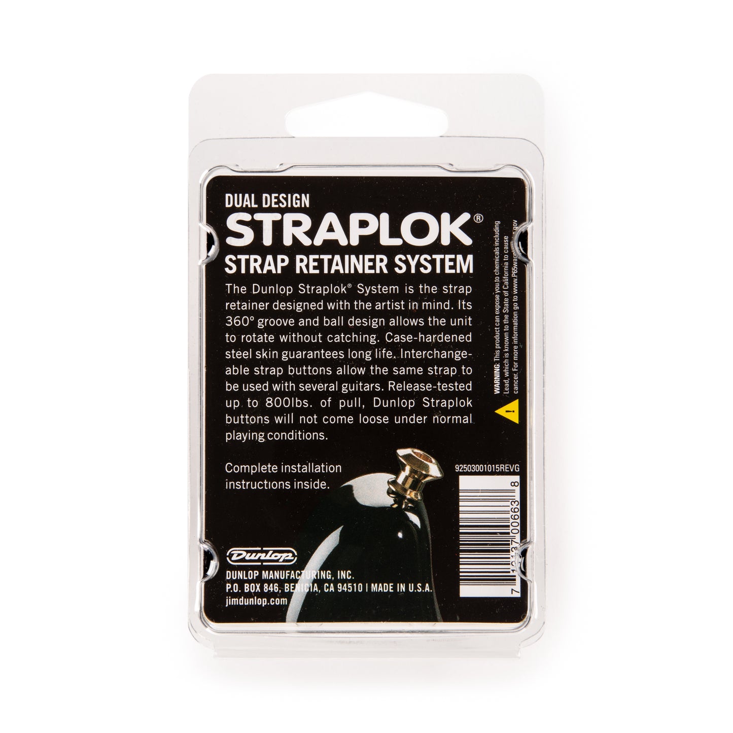 Jim Dunlop DUNLOP STRAPLOK STRAP RETAINERS DUAL DESIGN BLACK STRAP BUTTON SET - SLS1033BK