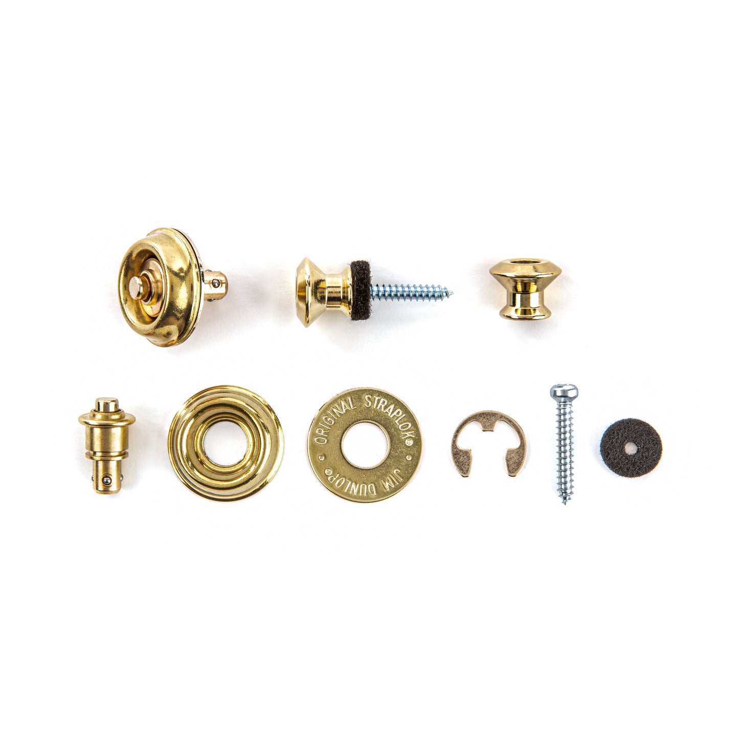 Jim Dunlop DUNLOP STRAPLOK STRAP RETAINERS DUAL DESIGN GOLD STRAP BUTTON SET - SLS1034G