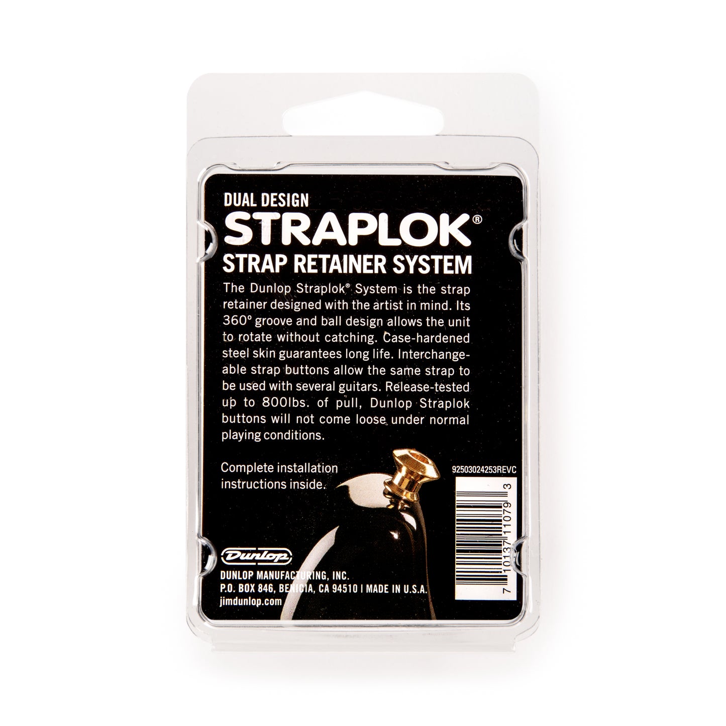 Jim Dunlop DUNLOP STRAPLOK STRAP RETAINERS DUAL DESIGN BLACK NICKEL STRAP BUTTON SET - SLS1036BN