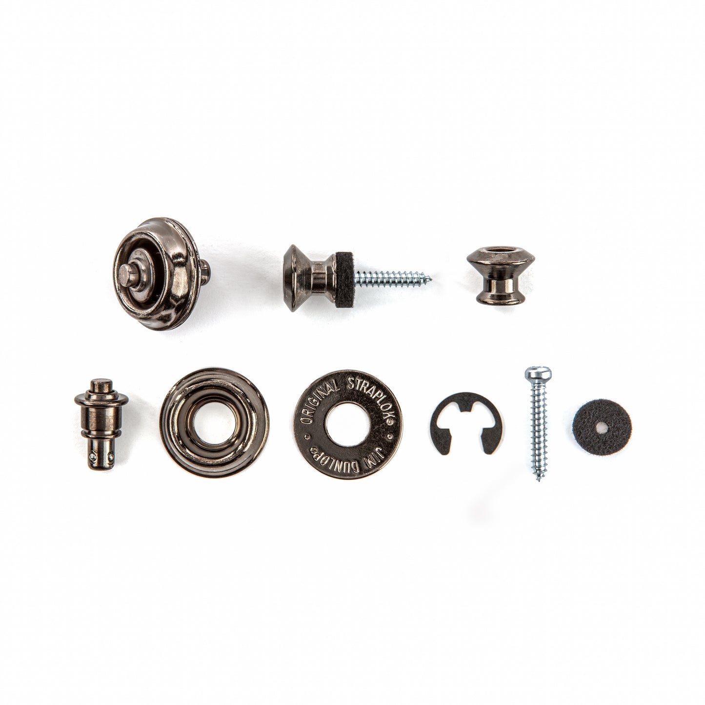 Jim Dunlop DUNLOP STRAPLOK STRAP RETAINERS DUAL DESIGN BLACK NICKEL STRAP BUTTON SET - SLS1036BN