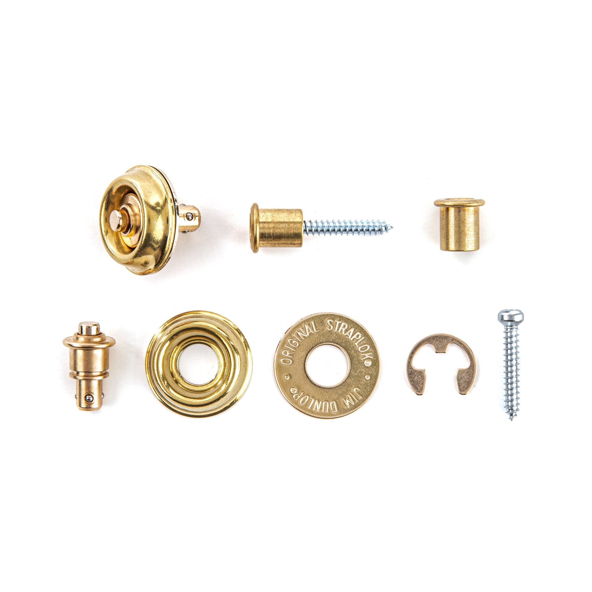 Jim Dunlop DUNLOP STRAPLOK STRAP RETAINERS BRASS FLUSH MOUNT STRAP BUTTON SET - SLS1402BR