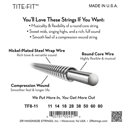 DR Strings DR TITE-FIT Nickel Plated Steel Electric Guitar String Set - 8-String 11-80 Extra Heavy TF8-11