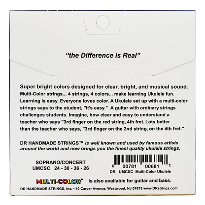 DR Strings DR MULTI-COLOR Nylon Ukulele String Set - 24-26 Soprano/Concert UMCSC
