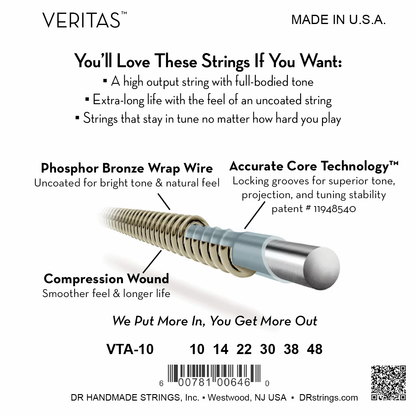 DR Strings DR Veritas Accurate Core Coated Acoustic Guitar String Set - 10-48 Extra-Light VTA-10