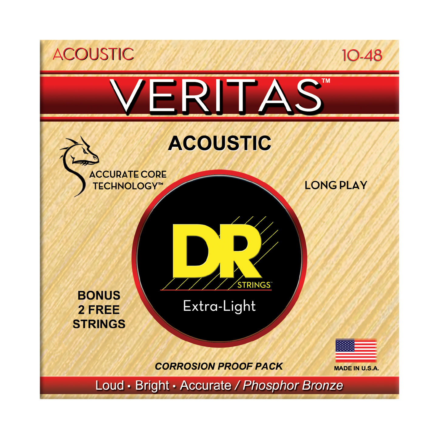 DR Strings DR Veritas Accurate Core Coated Acoustic Guitar String Set - 10-48 Extra-Light VTA-10