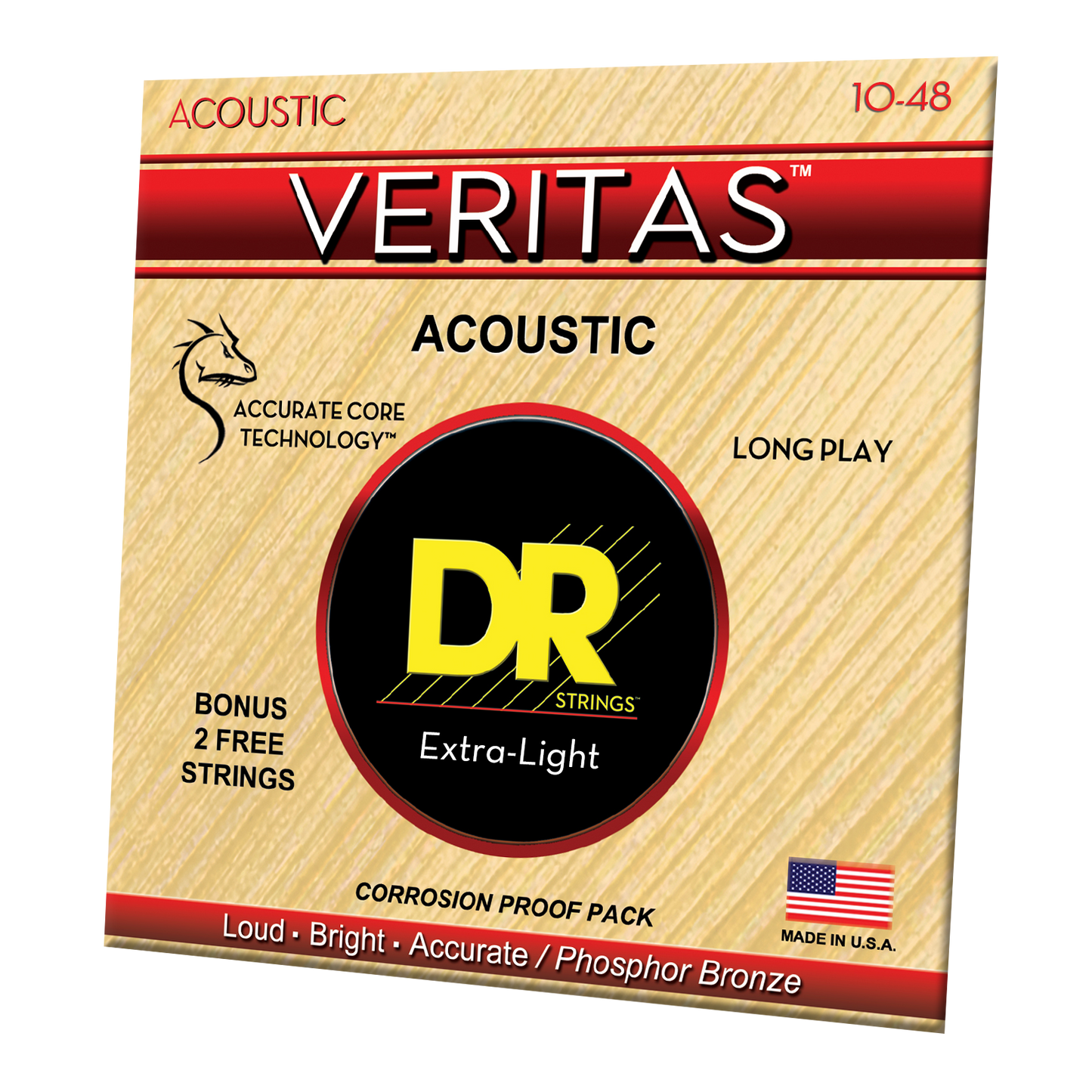 DR Strings DR Veritas Accurate Core Coated Acoustic Guitar String Set - 10-48 Extra-Light VTA-10
