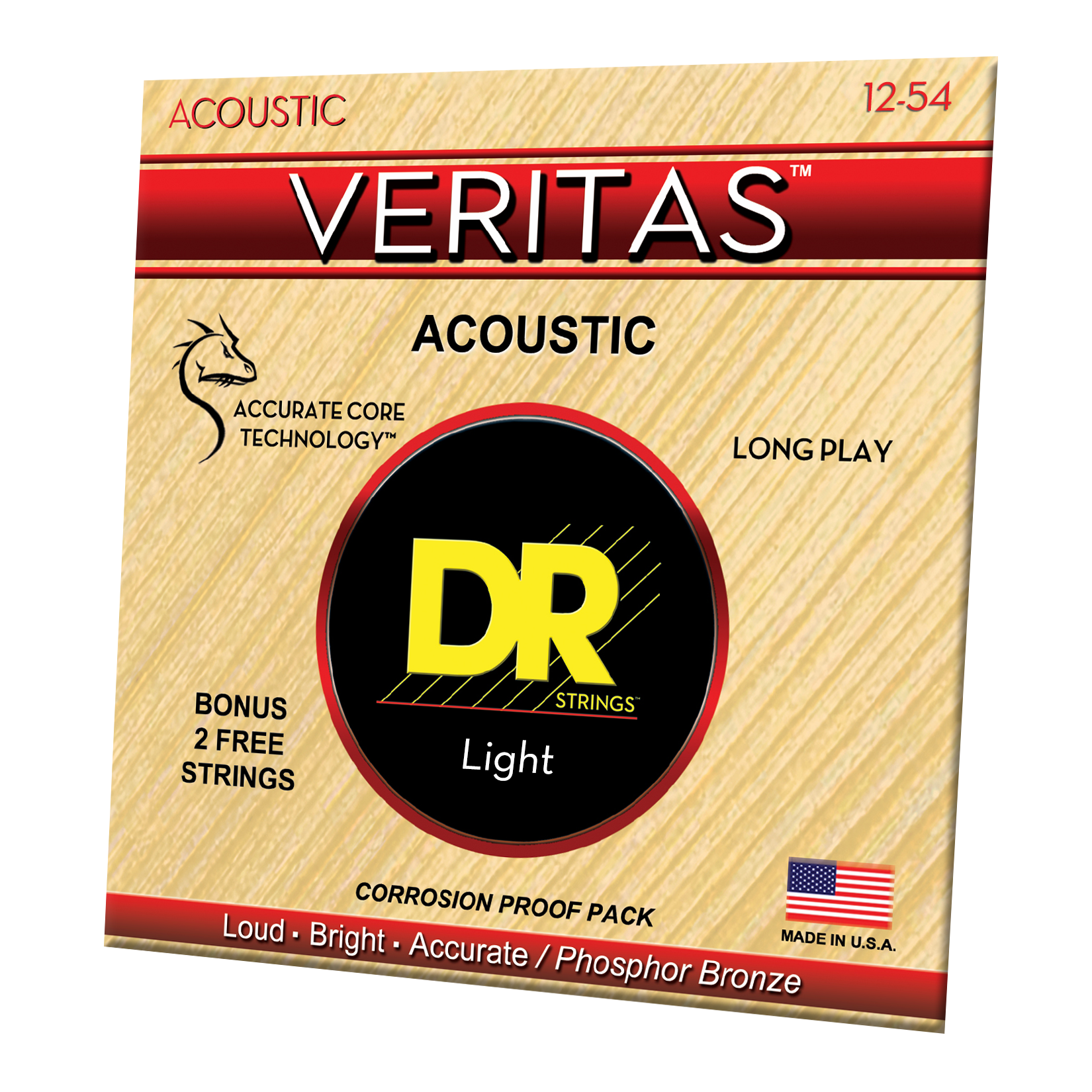 DR Strings DR Veritas Accurate Core Coated Acoustic Guitar String Set - 12-54 Light VTA-12