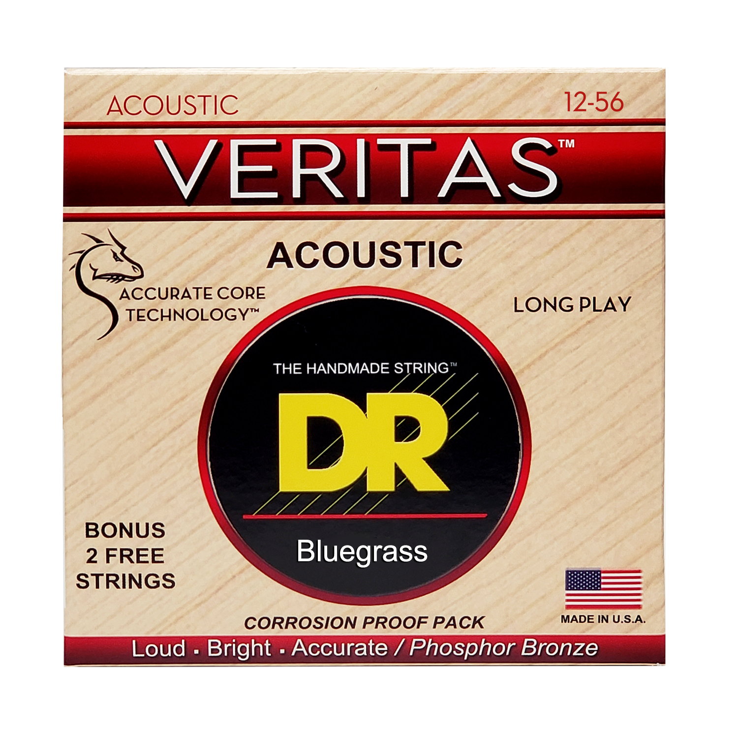 DR Strings DR Veritas Accurate Core Coated Acoustic Guitar String Set - 12-56 Bluegrass VTA-12/56