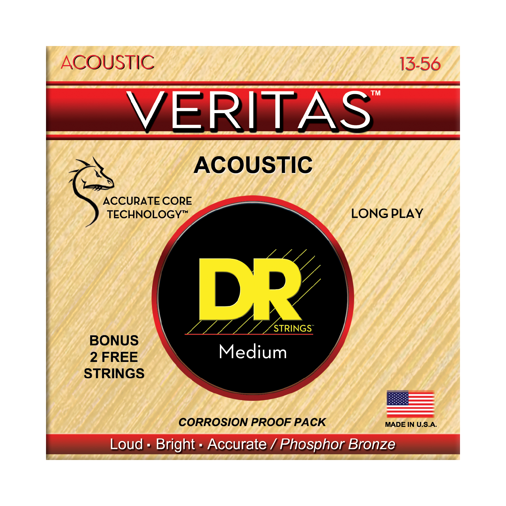 DR Strings DR Veritas Accurate Core Coated Acoustic Guitar String Set - 13-56 Medium VTA-13
