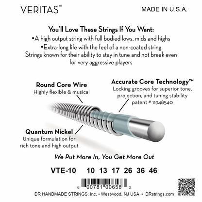 DR Strings DR Veritas Accurate Core Coated Electric Guitar String Set - 10-46 Medium VTE-10