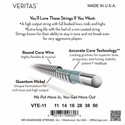 DR Strings DR Veritas Accurate Core Coated Electric Guitar String Set - 11-50 Heavy VTE-11