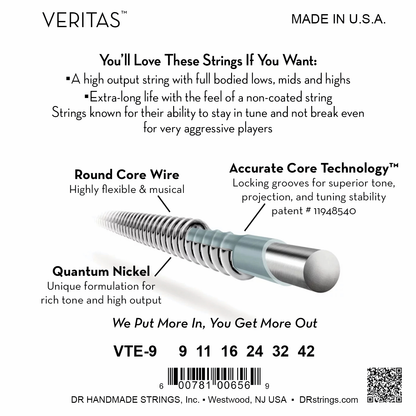 DR Strings DR Veritas Accurate Core Coated Electric Guitar String Set - 09-42 Light VTE-9