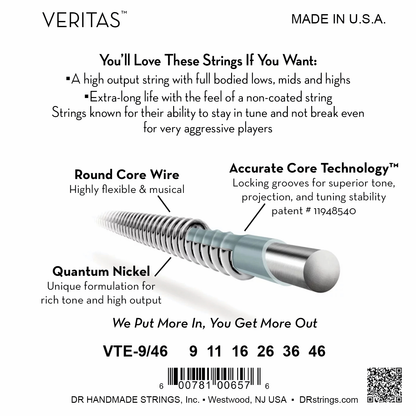 DR Strings DR Veritas Accurate Core Coated Electric Guitar String Set - 09-46 Light/Medium VTE-9/46