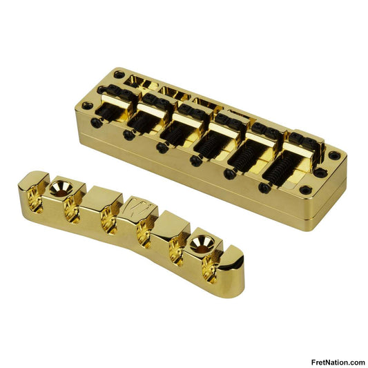 Warwick Warwick Parts - 3D Bridge + Tailpiece, 6-String, Brass - Gold - SP W 30136 6BG