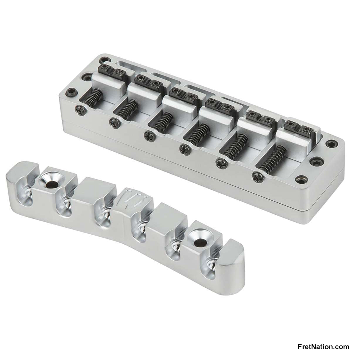 Warwick Warwick Parts - 3D Bridge + Tailpiece, 6-String, Brass - Satin Chrome - SP W 30137 6BS