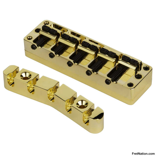 Warwick Warwick Parts - 3D Bridge + Tailpiece, 5-String, Broadneck, Brass - Gold - SP W 30146 5BN BG