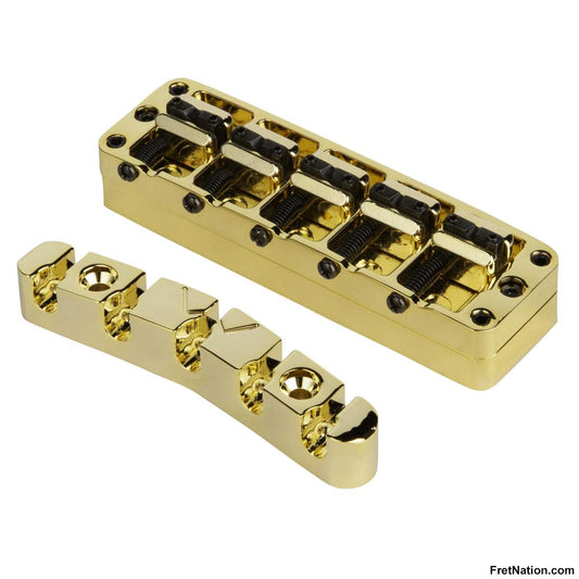 Warwick Warwick Parts - 3D Bridge + Tailpiece, 5-String, Broadneck - Gold - SP W 30146 5BN G