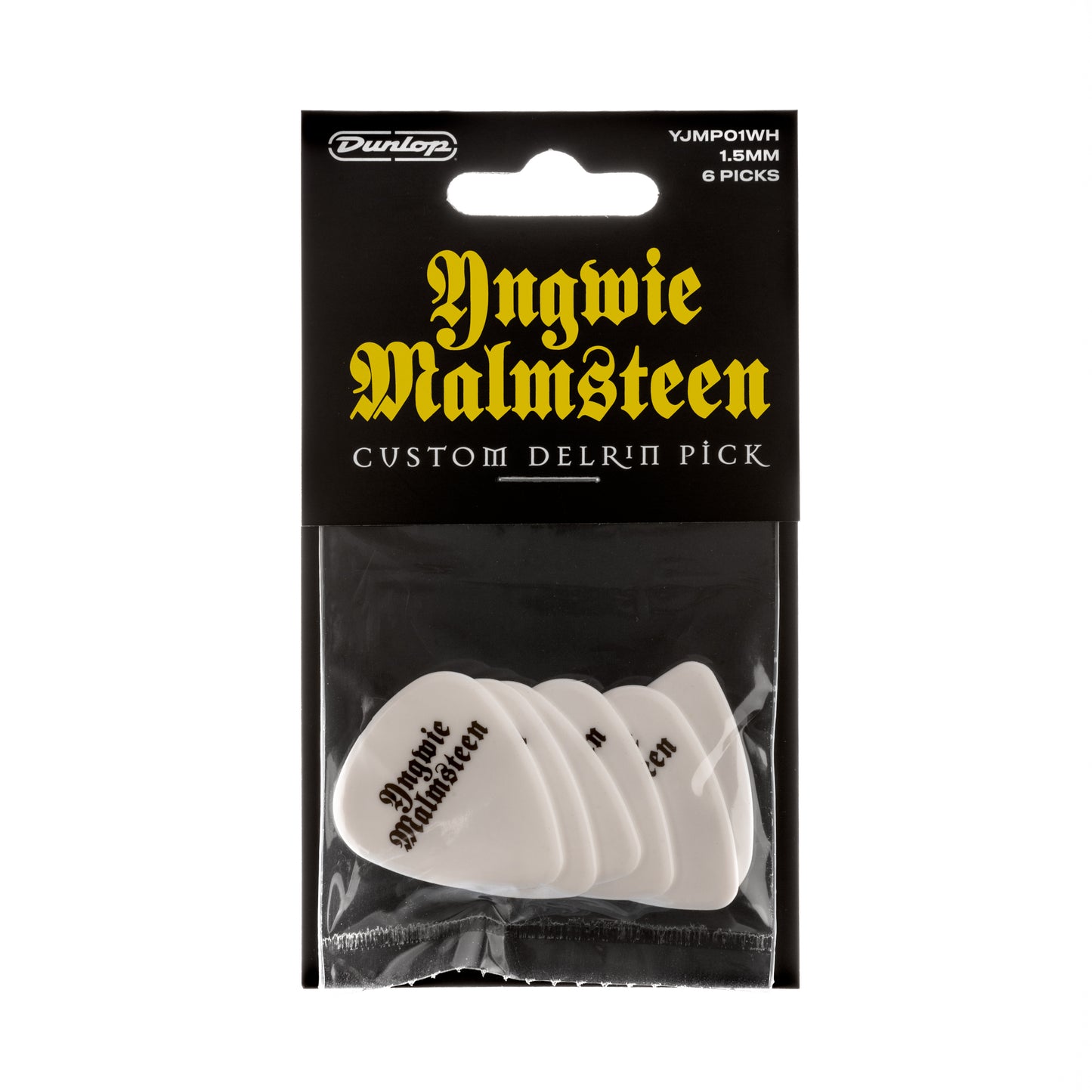 Jim Dunlop DUNLOP YNGWIE MALMSTEEN CUSTOM 1.5mm DELRIN GUITAR PICK WHITE PLAYER'S PACK 06-PACK - YJMP01WH