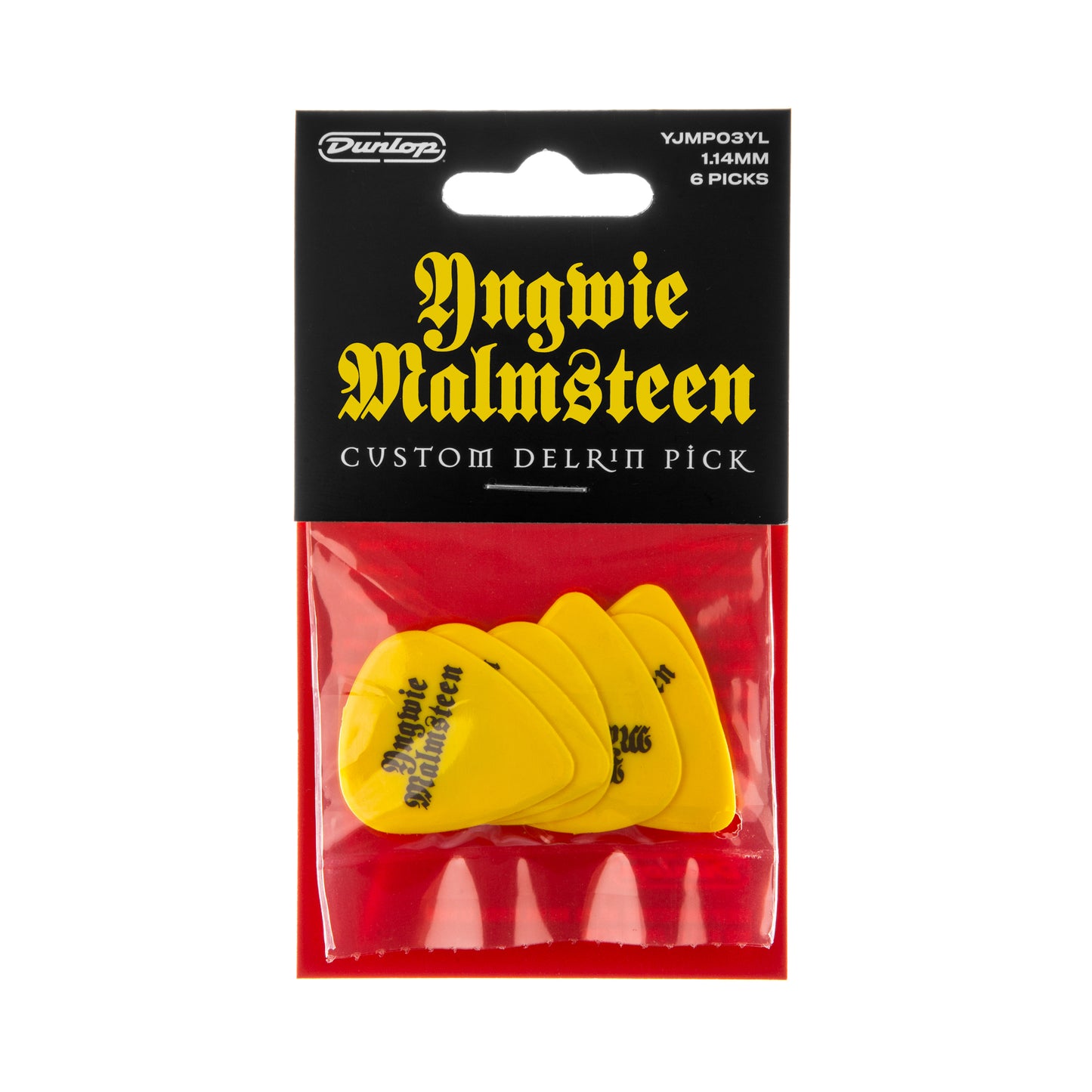 Jim Dunlop DUNLOP YNGWIE MALMSTEEN CUSTOM 1.14mm DELRIN GUITAR PICK YELLOW PLAYER'S PACK 06-PACK - YJMP03YL