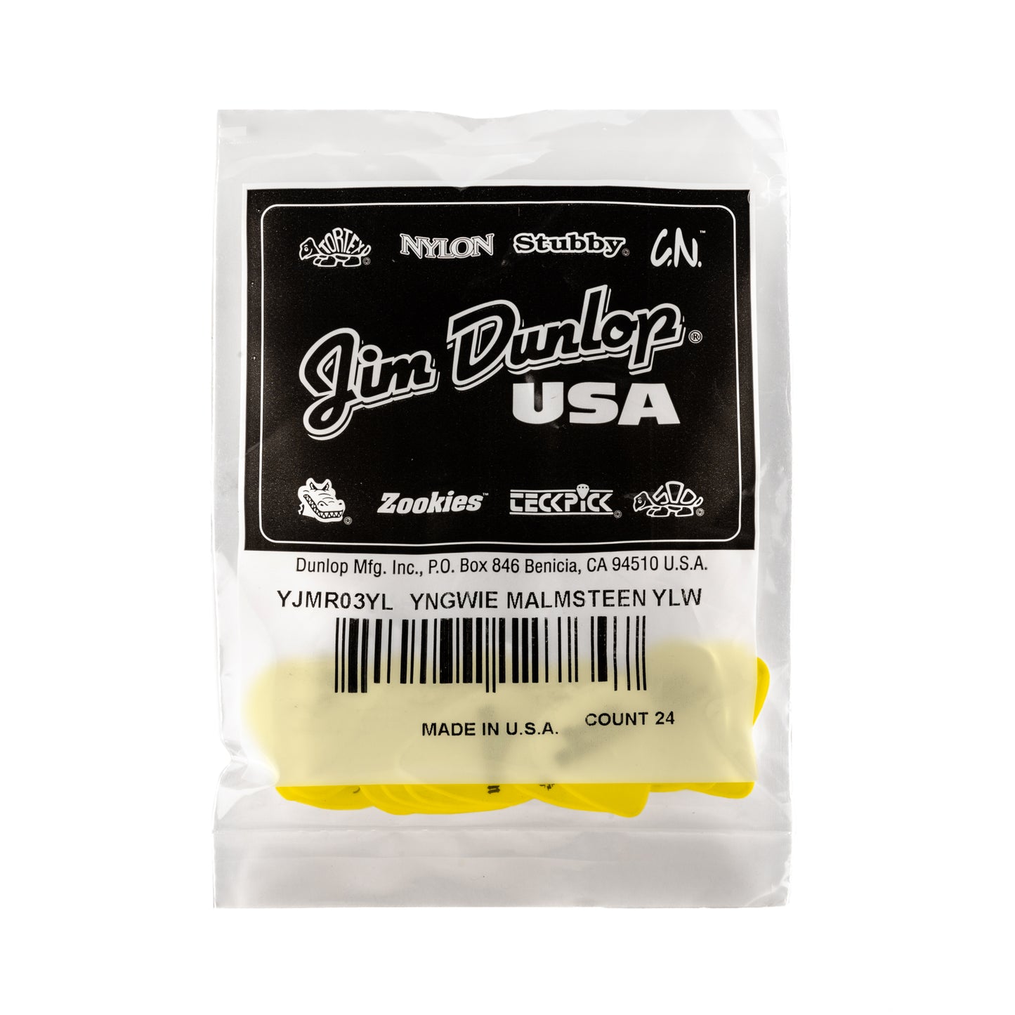 Jim Dunlop DUNLOP YNGWIE MALMSTEEN CUSTOM 1.14mm DELRIN GUITAR PICK YELLOW REFILL BAG 24-PACK - YJMR03YL