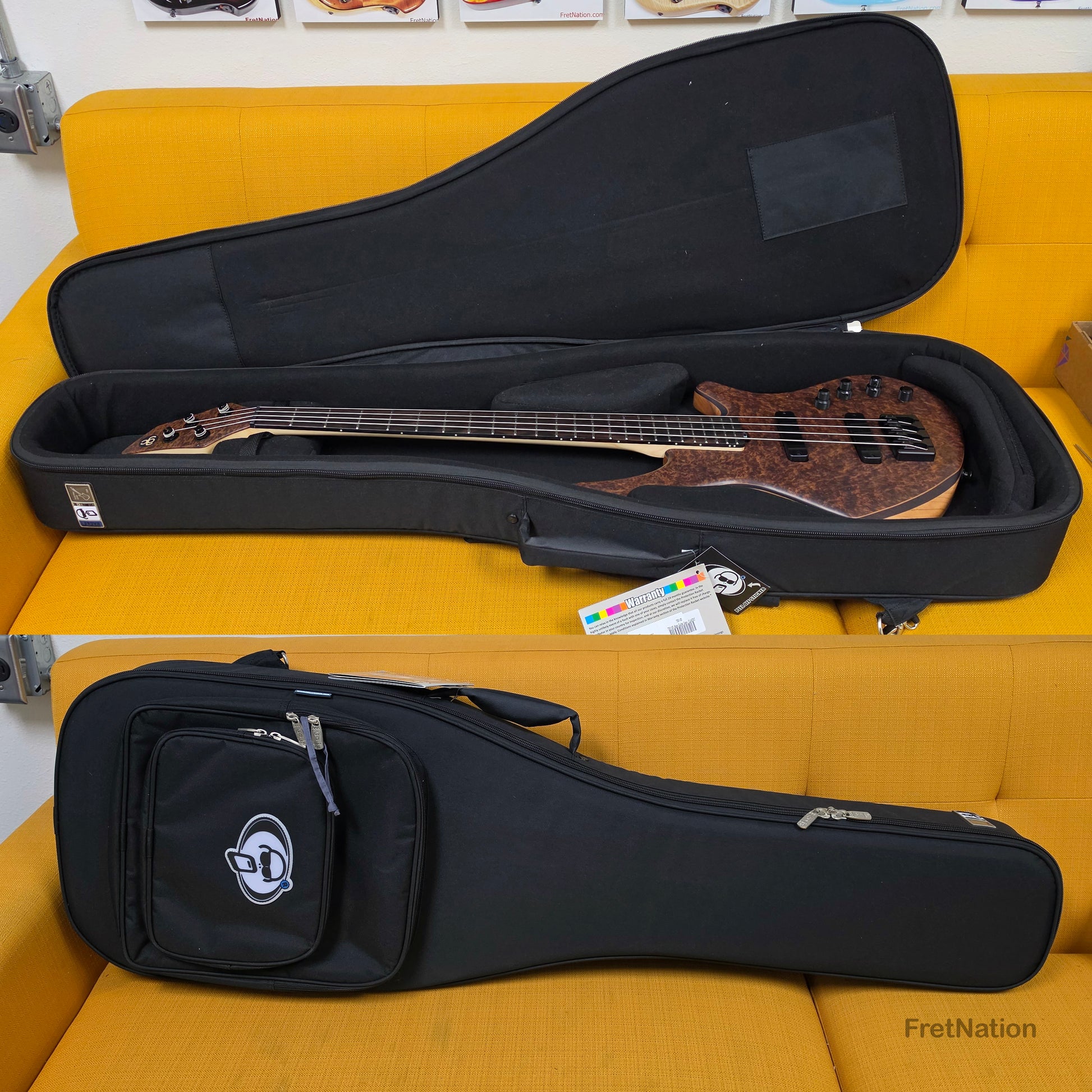 AC Guitars AC Guitars Recurve Custom 4/32 4-String Bass 32" Scale Redwood Burl 8.90lbs