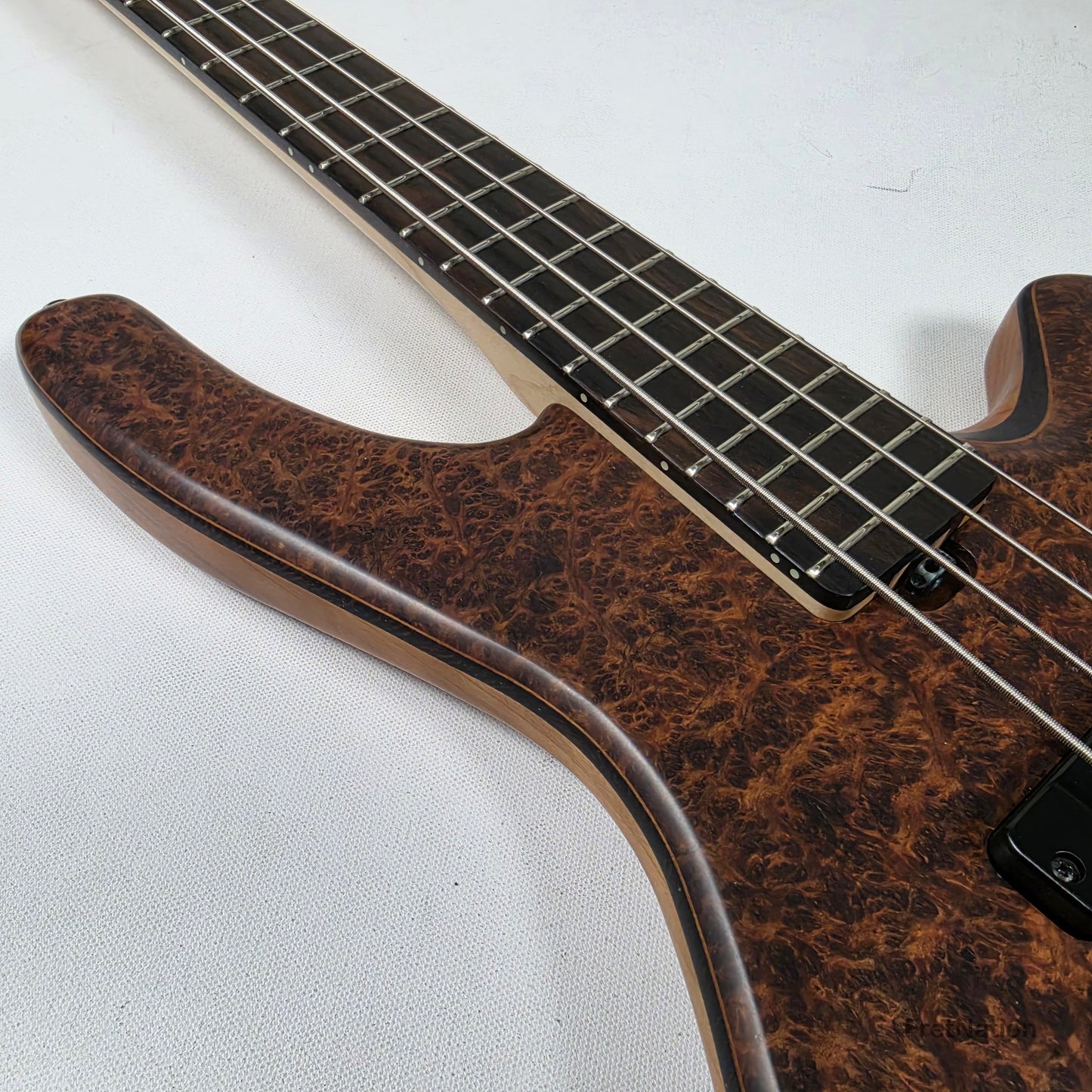 AC Guitars AC Guitars Recurve Custom 4/32 4-String Bass 32" Scale Redwood Burl 8.90lbs