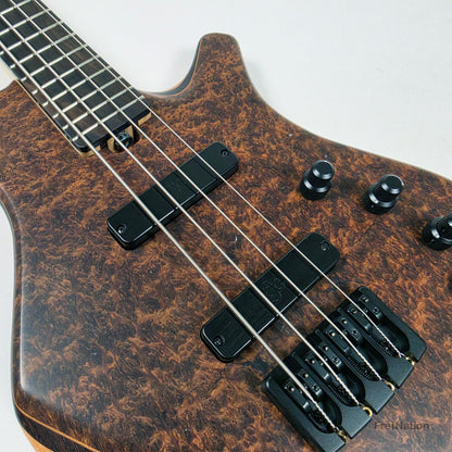AC Guitars AC Guitars Recurve Custom 4/32 4-String Bass 32" Scale Redwood Burl 8.90lbs