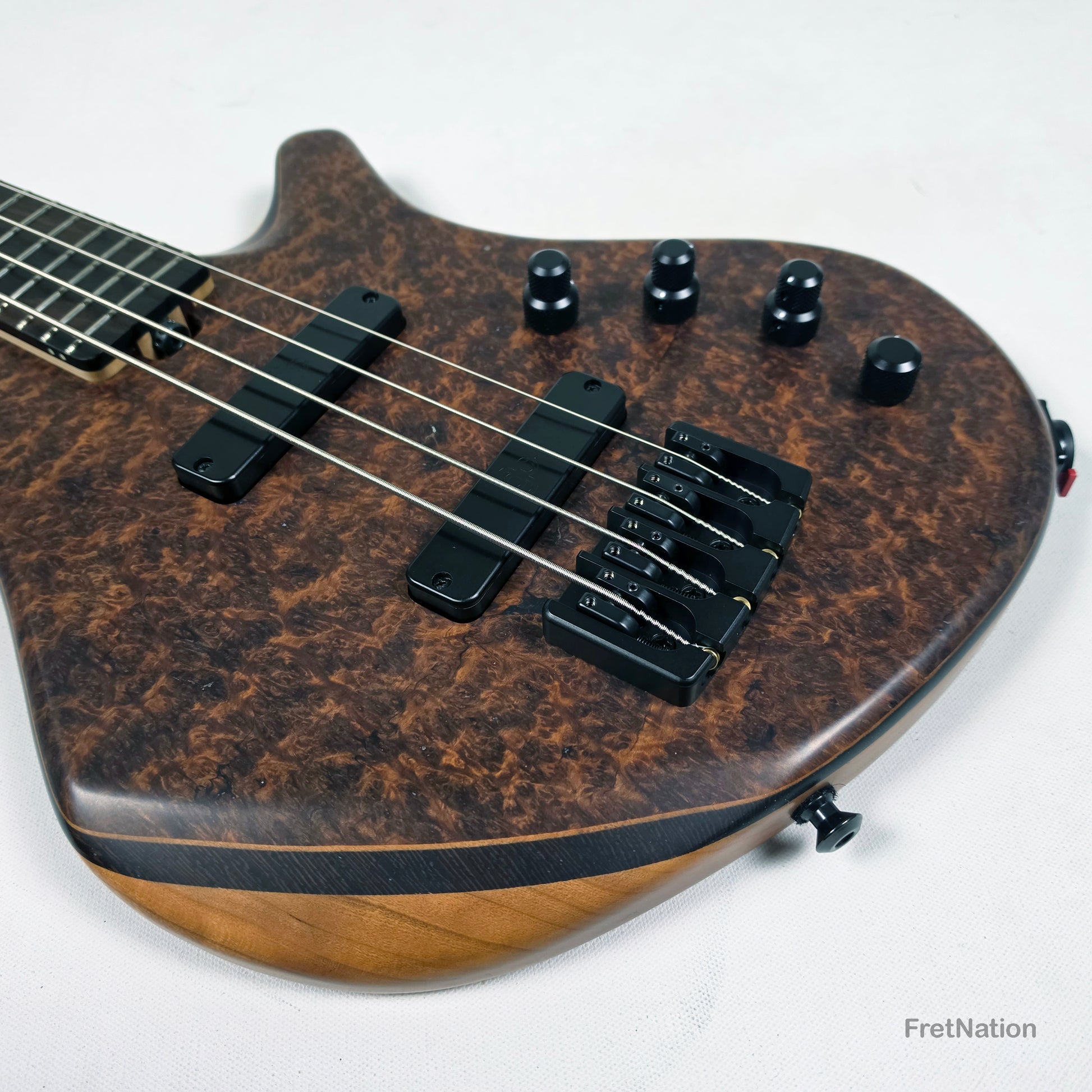 AC Guitars AC Guitars Recurve Custom 4/32 4-String Bass 32" Scale Redwood Burl 8.90lbs