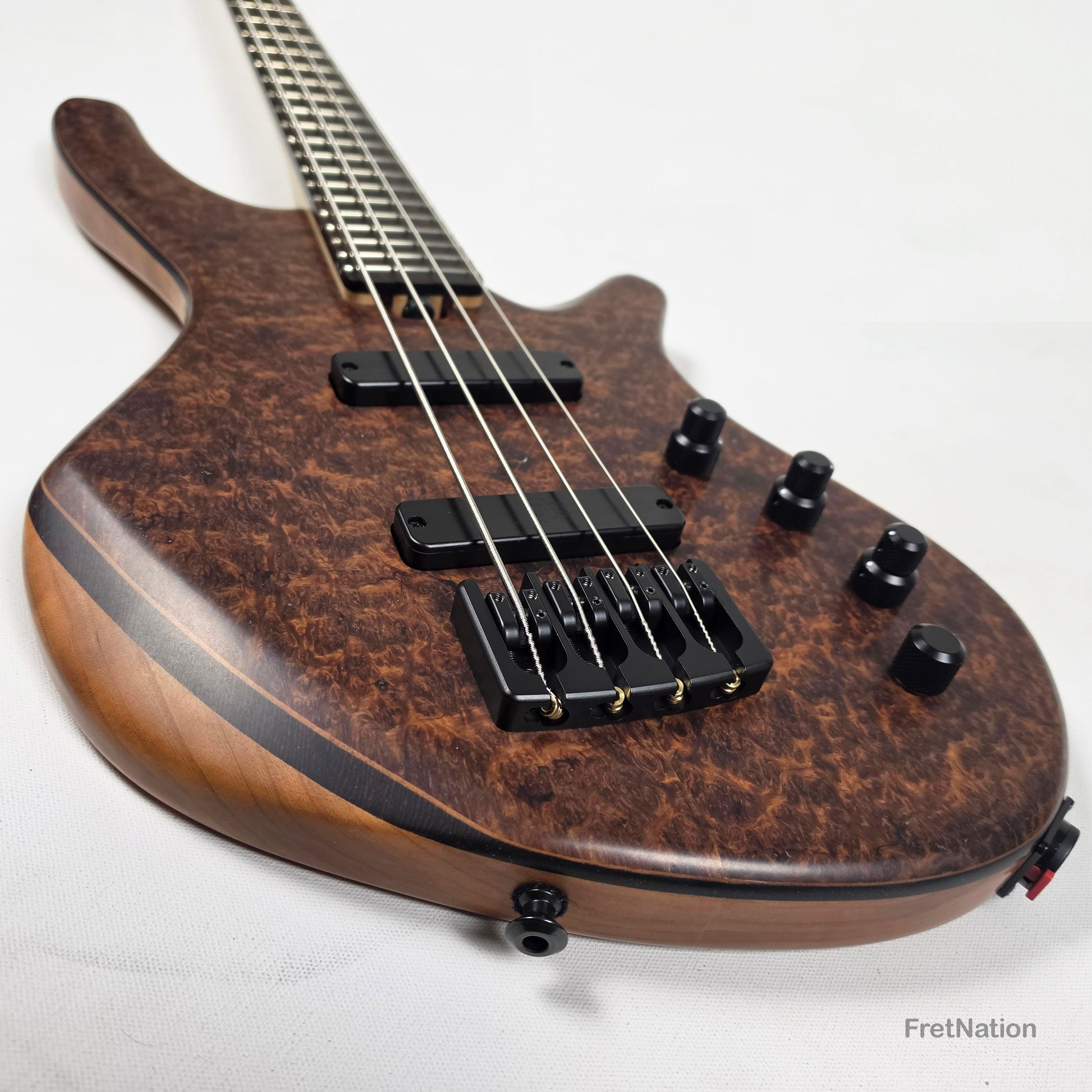 AC Guitars AC Guitars Recurve Custom 4/32 4-String Bass 32" Scale Redwood Burl 8.90lbs
