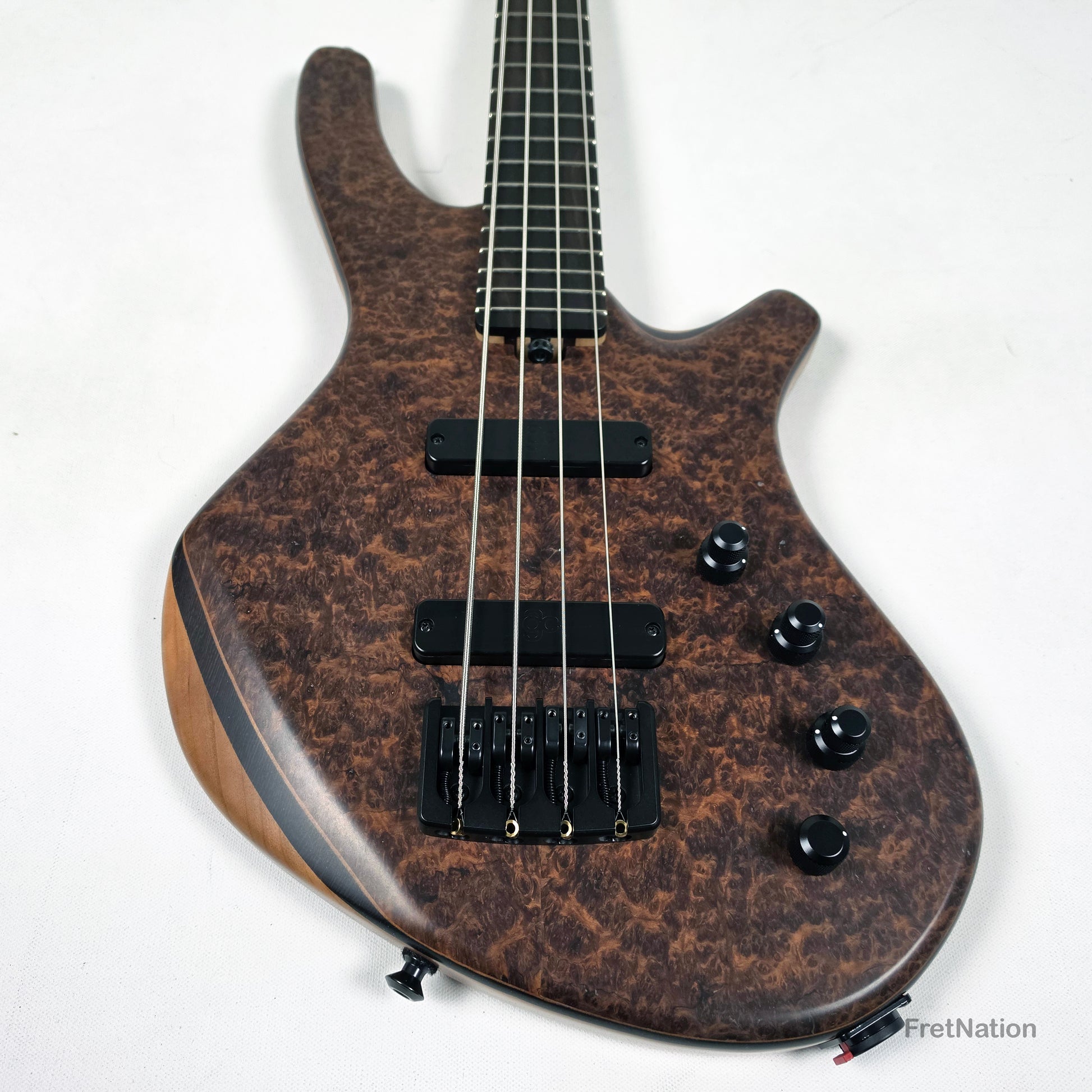 AC Guitars AC Guitars Recurve Custom 4/32 4-String Bass 32" Scale Redwood Burl 8.90lbs