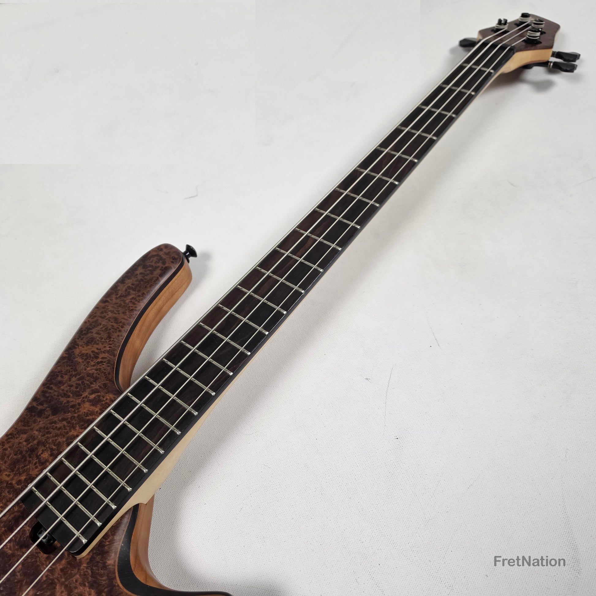 AC Guitars AC Guitars Recurve Custom 4/32 4-String Bass 32" Scale Redwood Burl 8.90lbs