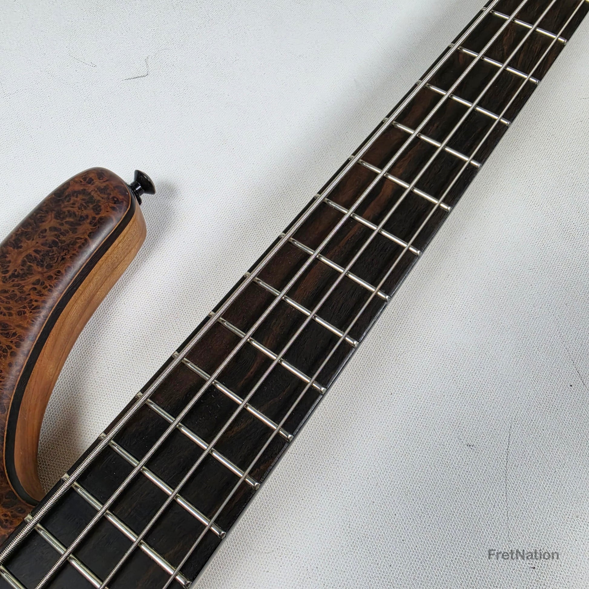 AC Guitars AC Guitars Recurve Custom 4/32 4-String Bass 32" Scale Redwood Burl 8.90lbs