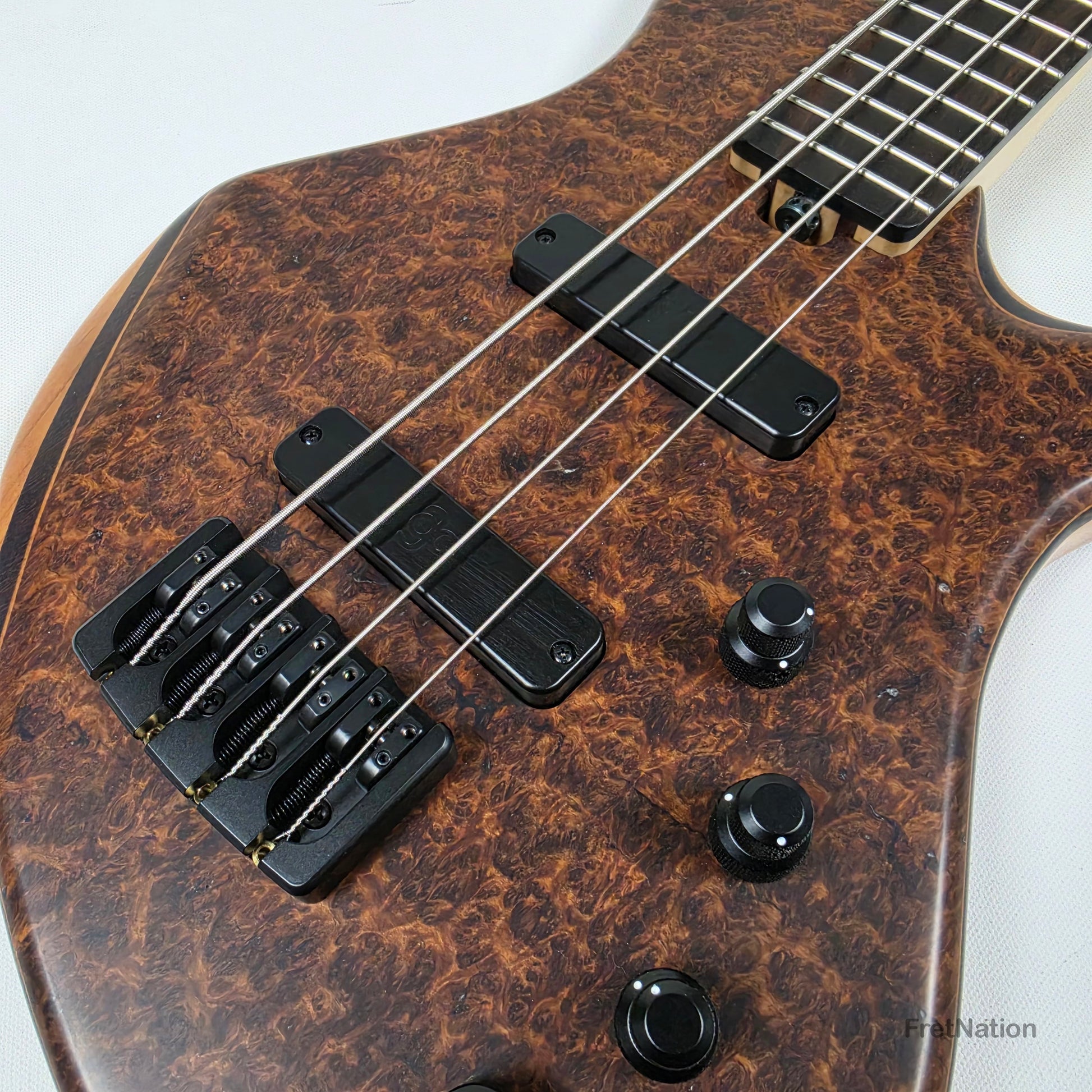 AC Guitars AC Guitars Recurve Custom 4/32 4-String Bass 32" Scale Redwood Burl 8.90lbs