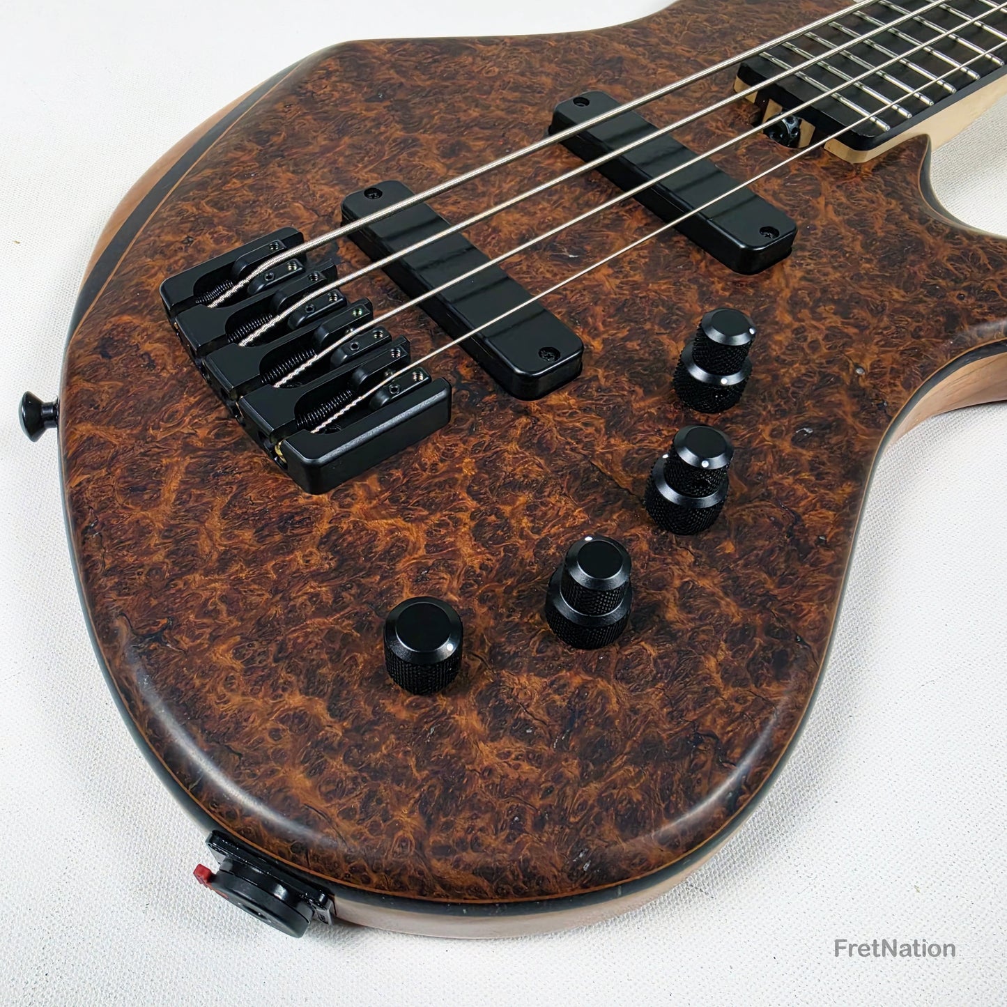AC Guitars AC Guitars Recurve Custom 4/32 4-String Bass 32" Scale Redwood Burl 8.90lbs