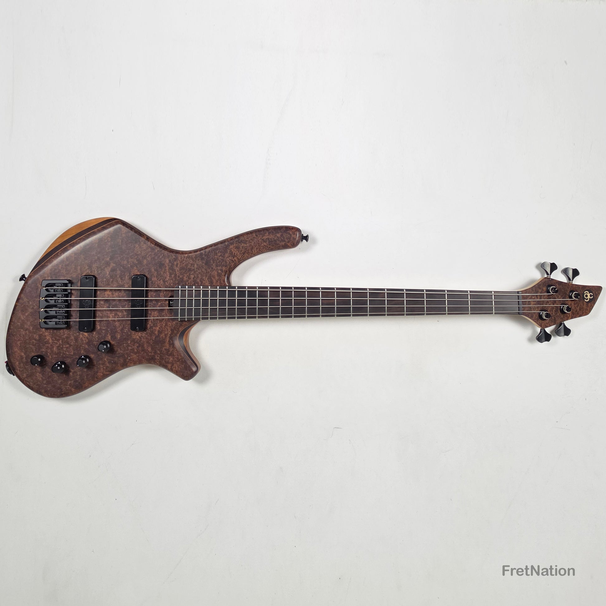 AC Guitars AC Guitars Recurve Custom 4/32 4-String Bass 32" Scale Redwood Burl 8.90lbs