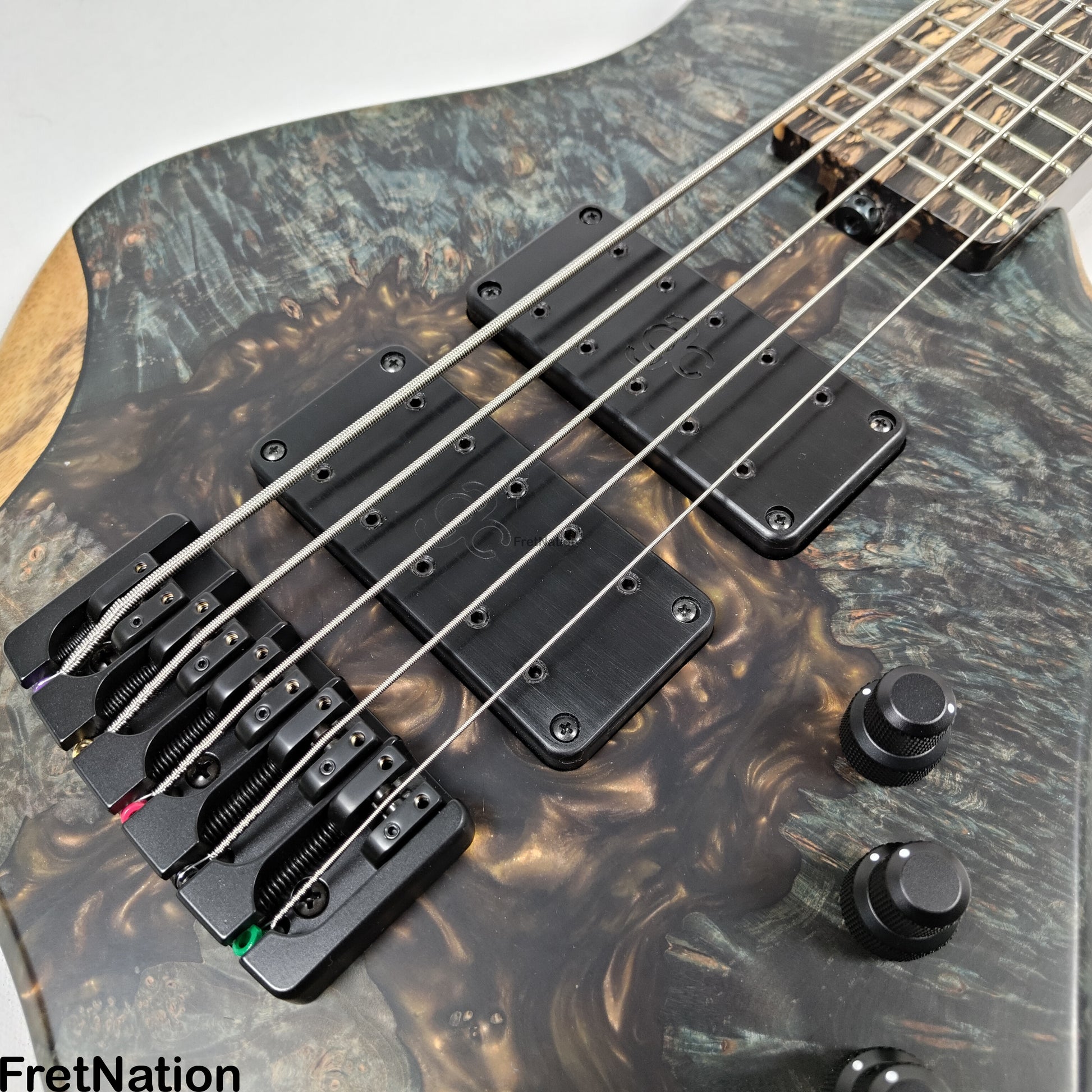 AC Guitars AC Guitars Uber Krell 5-String Bass 33" Scale ART Maple Burl 9.90lbs