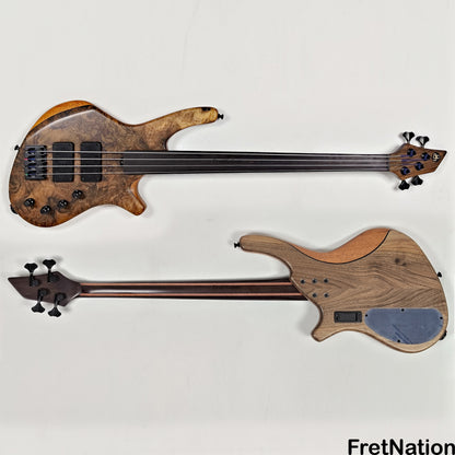 AC Guitars AC Guitars Uber Recurve 4-String Fretless Bass 34" Scale Turkish Walnut 8.88lbs