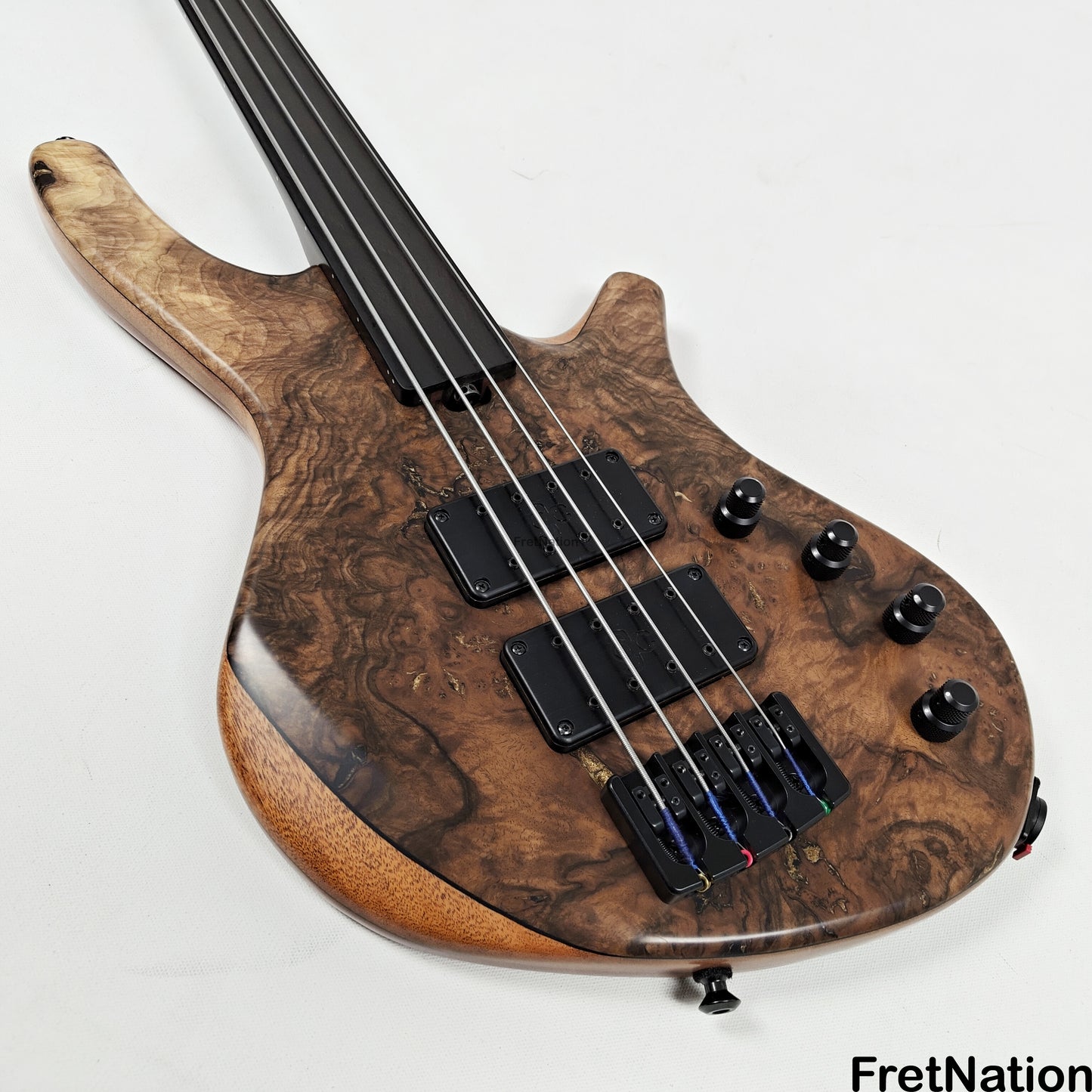 AC Guitars AC Guitars Uber Recurve 4-String Fretless Bass 34" Scale Turkish Walnut 8.88lbs