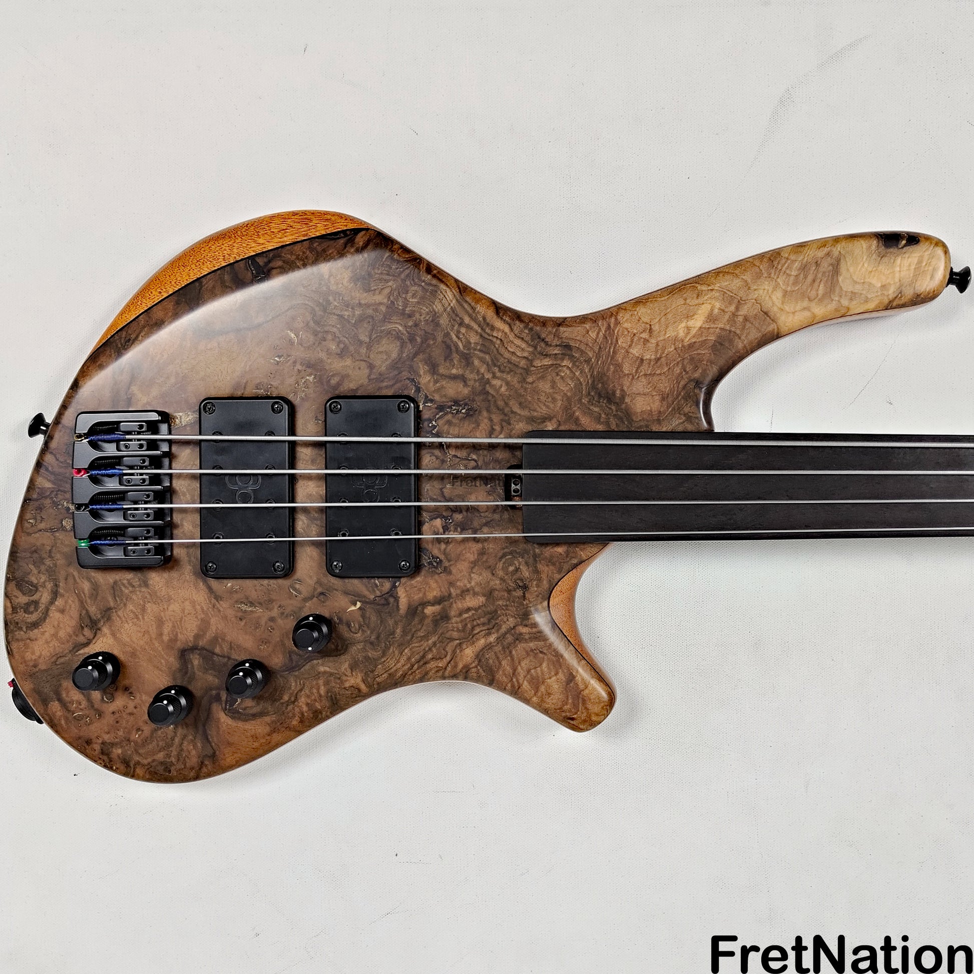 AC Guitars AC Guitars Uber Recurve 4-String Fretless Bass 34" Scale Turkish Walnut 8.88lbs